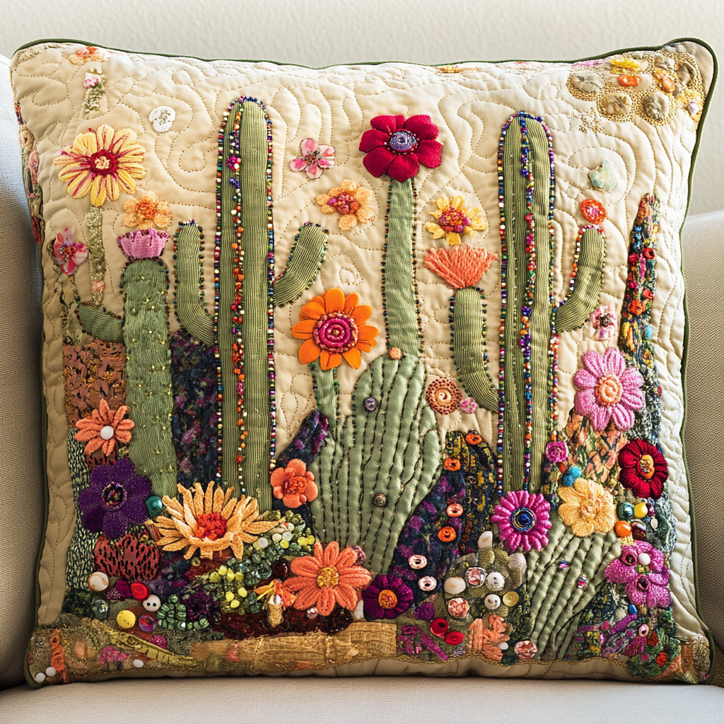 Nature Stitch Quilted Pillow Case Best Throw Pillow Covers Cactus Themed Gifts