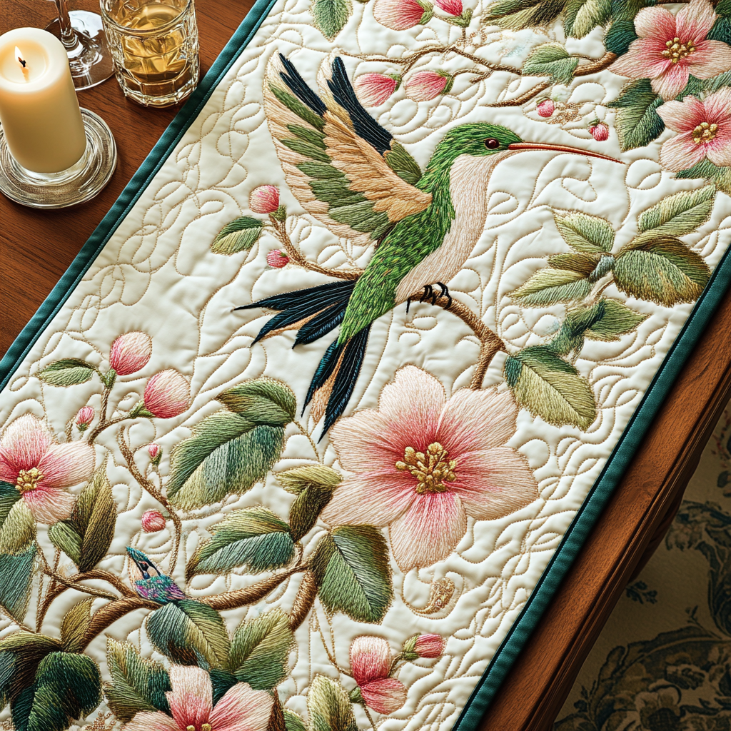 Nature Stitch Quilted Table Runner Kitchen Table Decor Great Hummingbird Lover Gifts