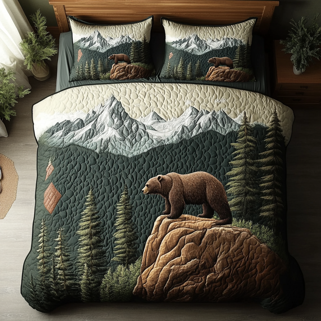 Nature Strength Quilted Bedding Set Cute Room Decor Cute Bear Themed Gifts