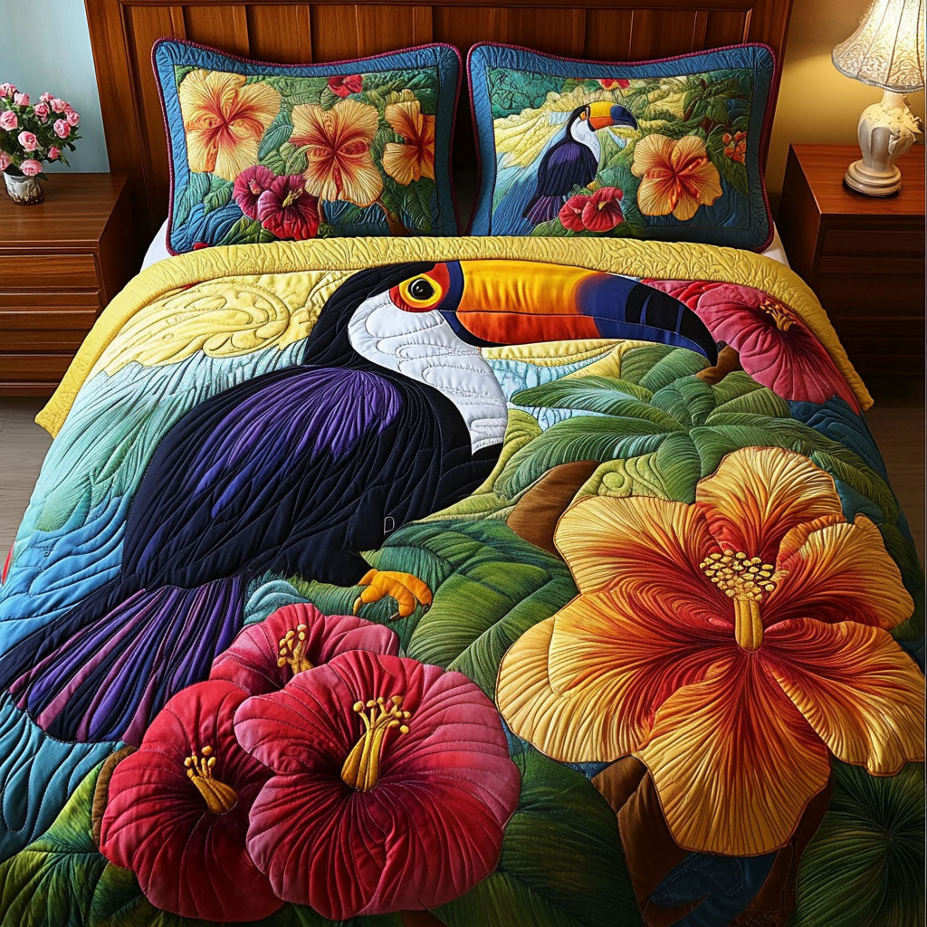 Nature Vibrance Quilted Bedding Set Aesthetic Room Decor Gift Ideas For Bird Watchers