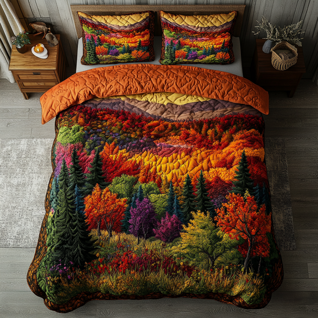 Nature View Quilted Bedding Set Bedroom Decor Autumn Gifts For Friends