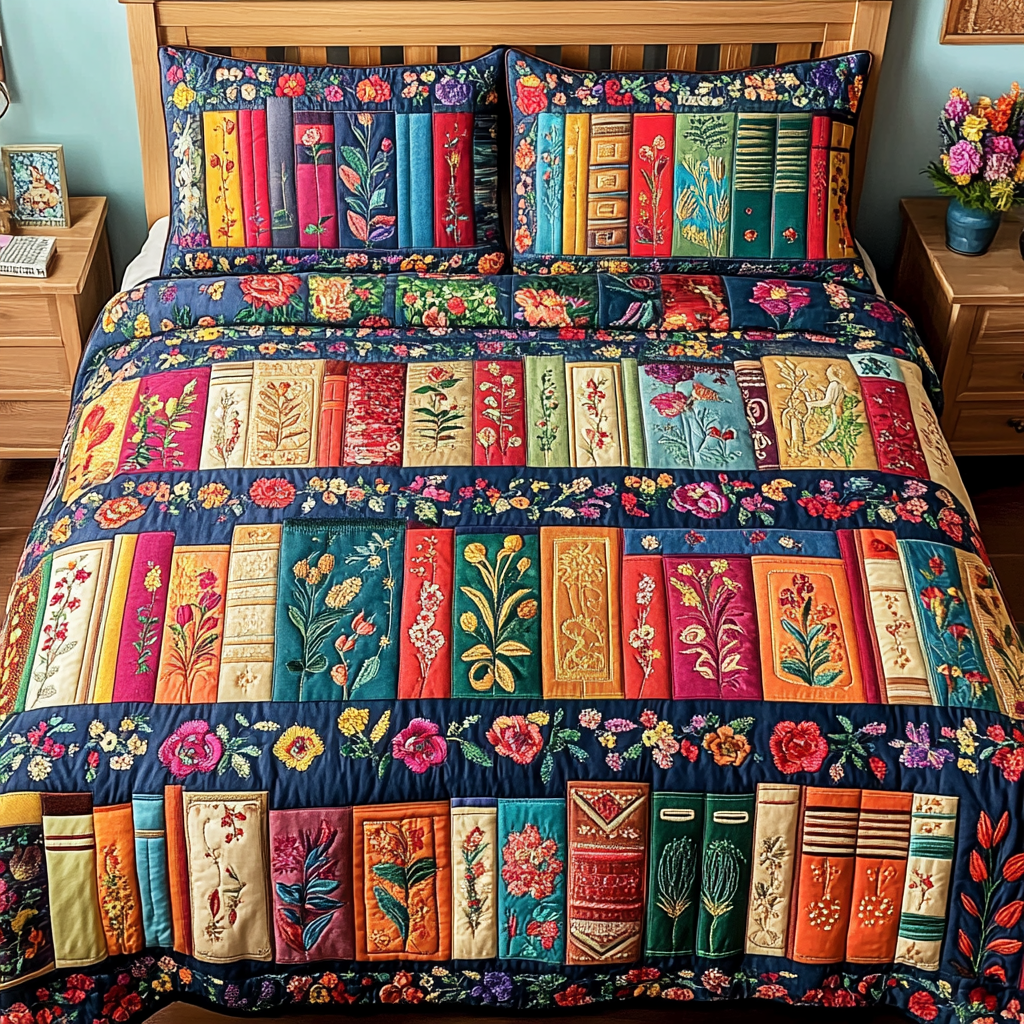 Nature Volume Quilted Bedding Set Best Comforter Sets Gifts For Book Lovers Friends