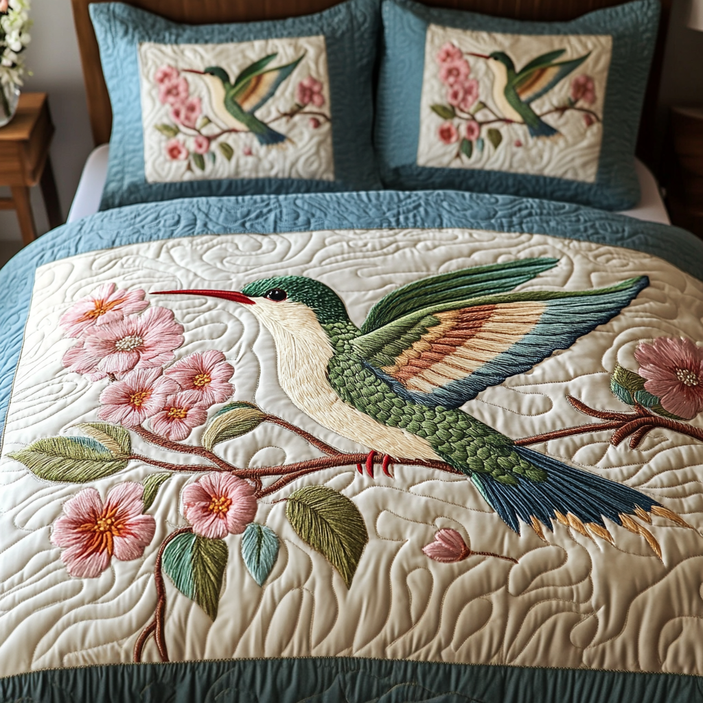Nature Whispers Quilted Bedding Set Bed Decor Hummingbird Themed Gifts