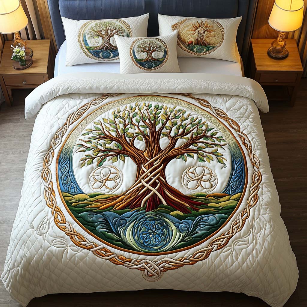 Nature Wisdom Quilted Bedding Set Bed Room Decoration Tree Of Life Gifts For Adults