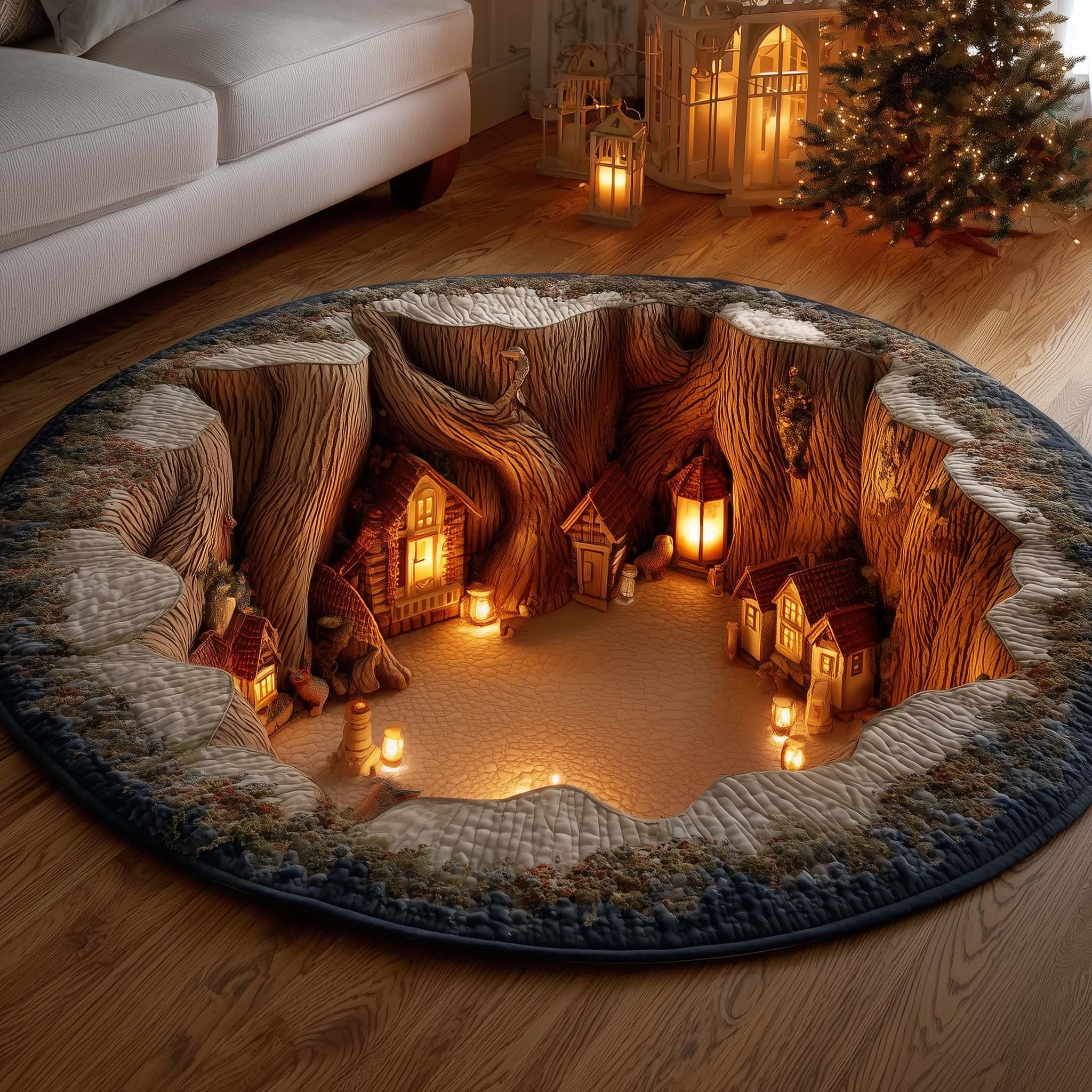 Nature Woodland Den Quilted Round Mat Indoor Christmas Decorations Good Xmas Gift