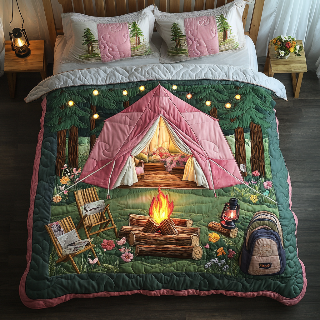 NatureHaven Quilted Bedding Set Aesthetic Room Decor Camping Themed Gifts