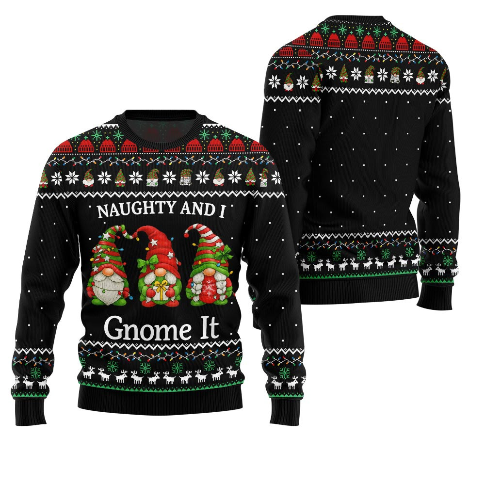 Naughty And I Gnome It Funny Ugly Christmas Sweater Best Christmas Merch Gift for Family and Friends