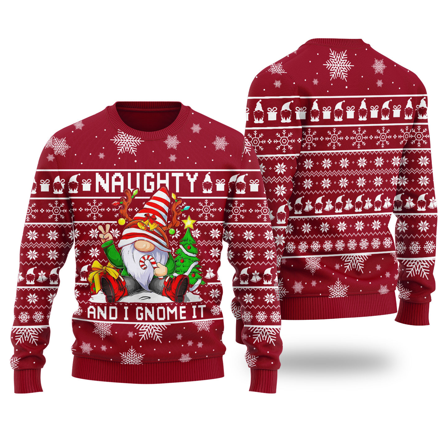 Naughty And I Gnome It Ugly Christmas Sweater For Women Comfortable Holiday Sweater for Chilly Nights