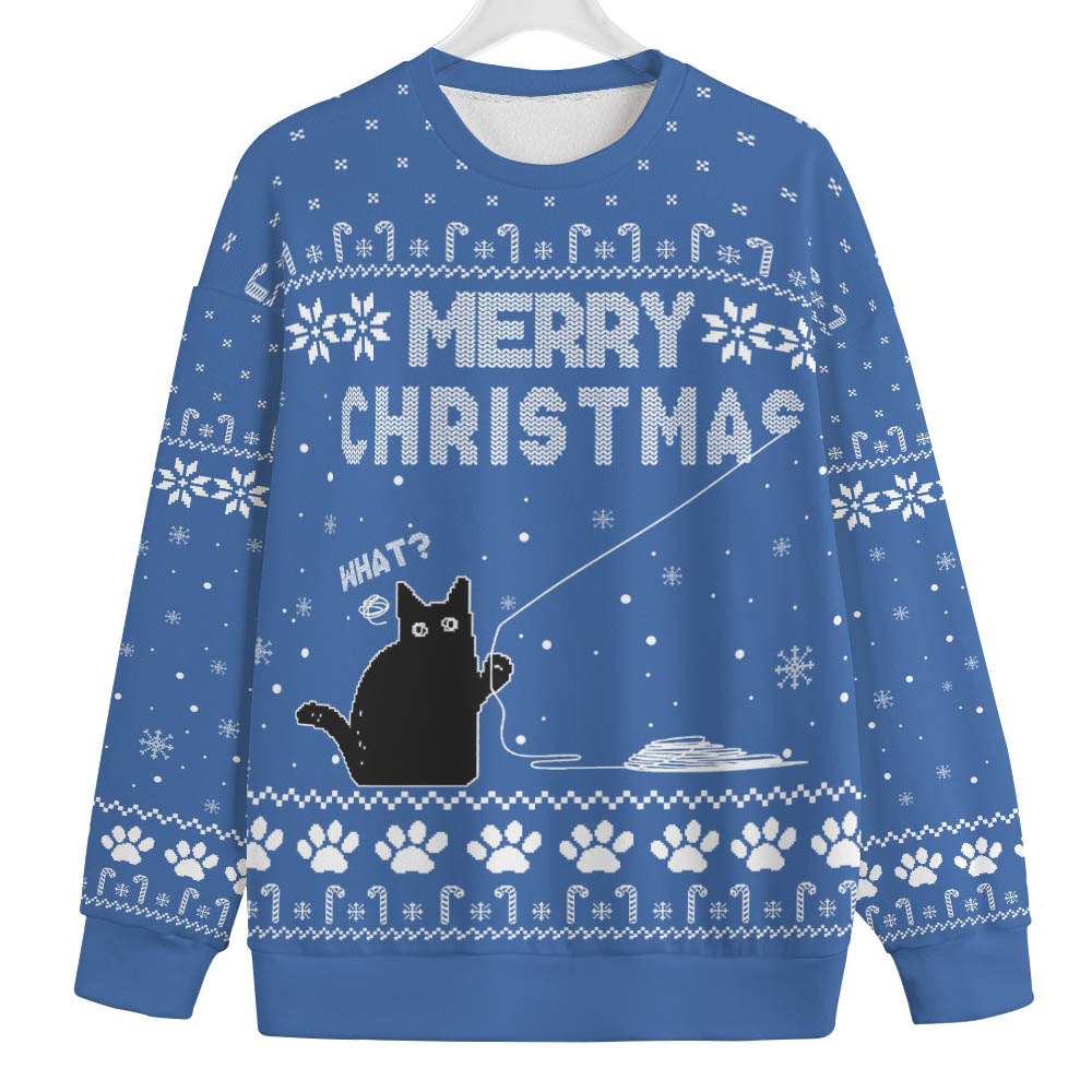 Naughty Black Cat Mens Big And Tall Christmas Sweater Warm Winter Sweater to Brighten Your Holidays