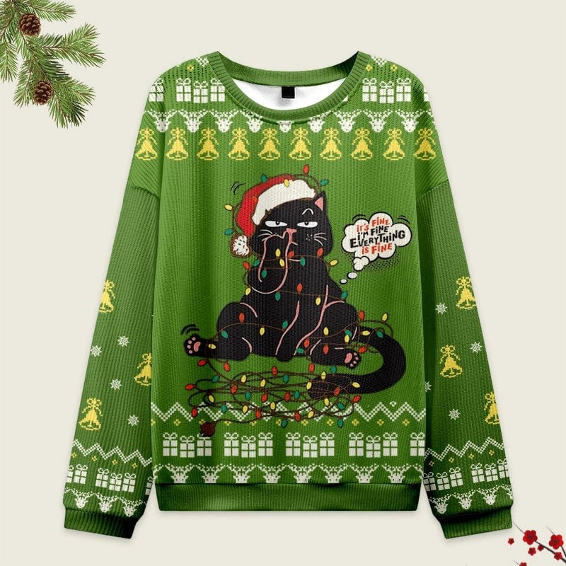 Naughty Black Cat Ugly Christmas Sweater Funny Xmas Clothing Gifts For Cat Lovers