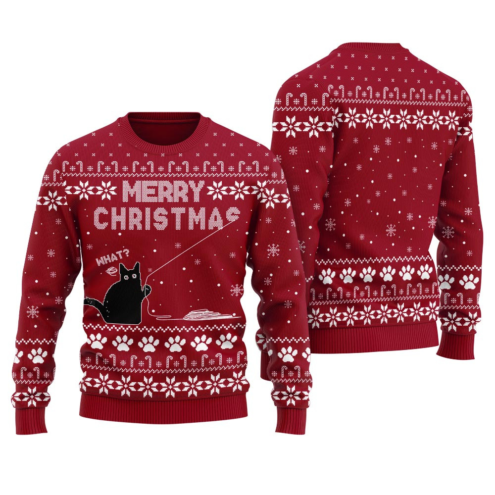 Naughty Black Cat Womens Ugly Sweater Perfect Holiday Gift Merch for Sweater Lovers