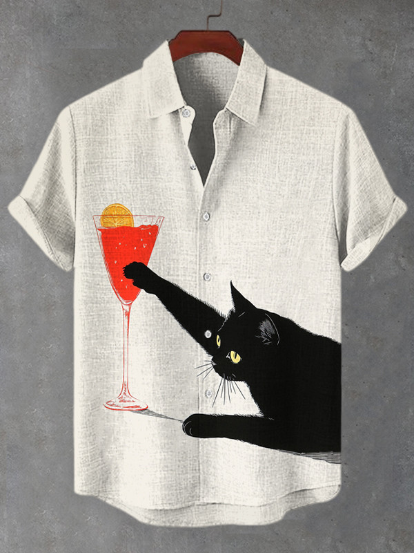 Naughty Cat And Cocktail Print Hawaiian Shirt Birthday Gifts For Boyfriend
