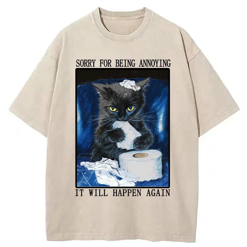 Naughty Cat Destroys Toilet Paper Washed T-Shirt Classic Graphic Fashion Tee Gifts For Friends