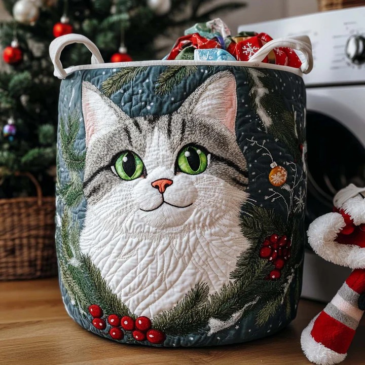 Naughty Cat Quilted Laundry Basket Funny Boho Cat Home Storage Cute Gift For Cat Mom