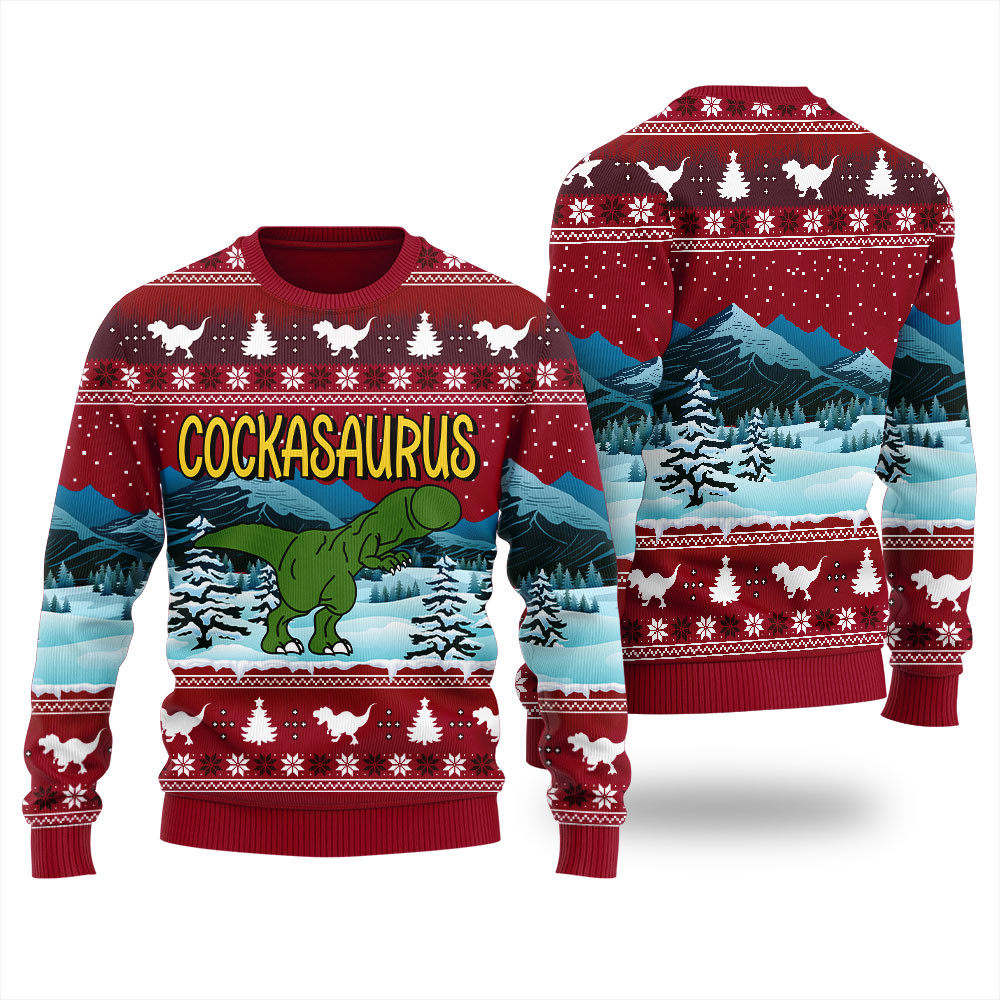 Naughty Cockasaurus Mens Ugly Christmas Sweater Perfect Winter Merch Gift for the Holiday Spirit