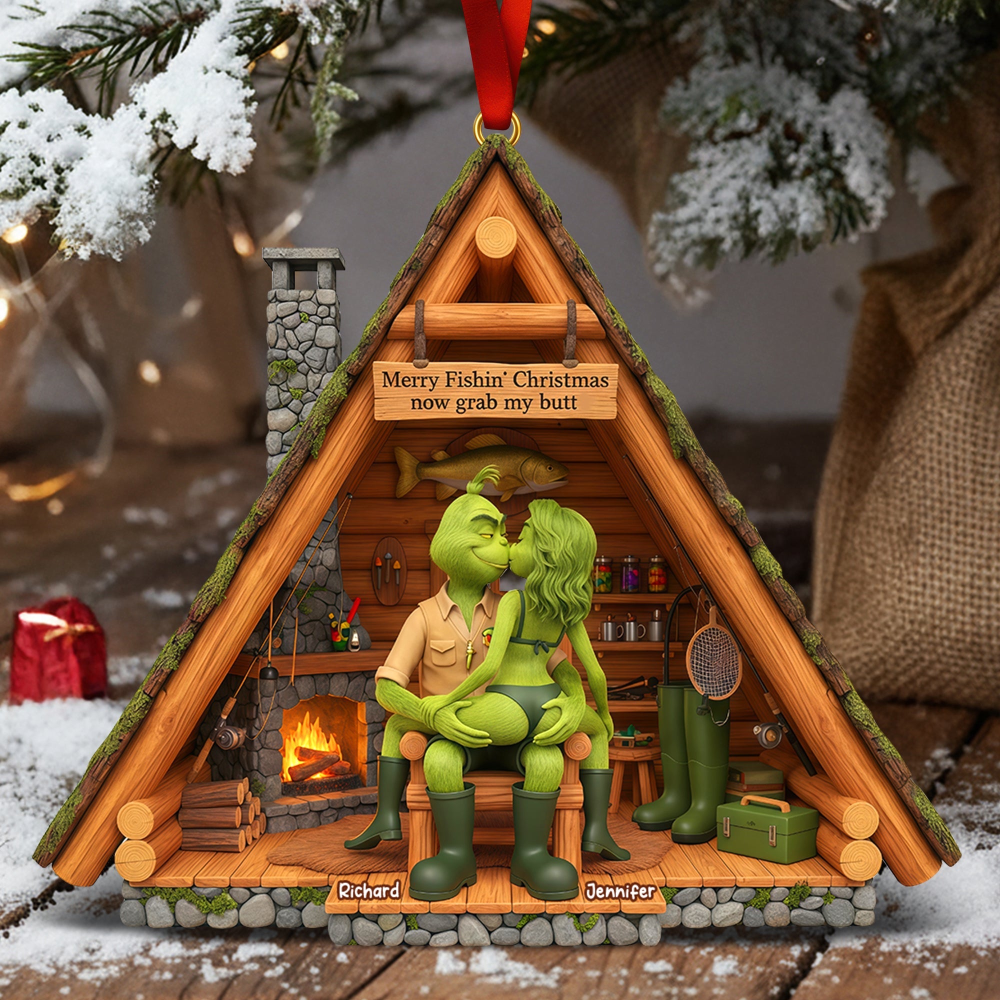 Naughty Couple Fishing Ornament - Personalized Gifts For Couple - Funny Christmas Ornament Gift