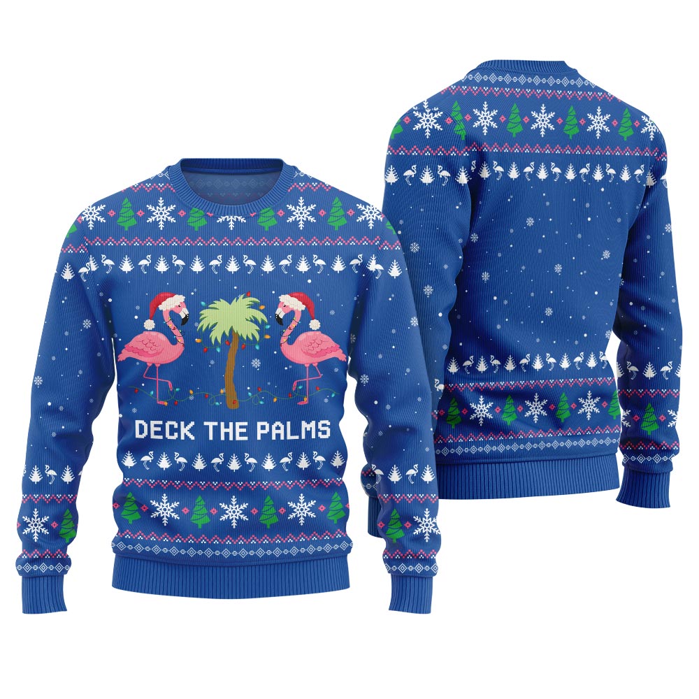 Naughty Flamingo Decking The Palms Ugly Christmas Sweater Cozy Christmas Sweater for Holiday Season