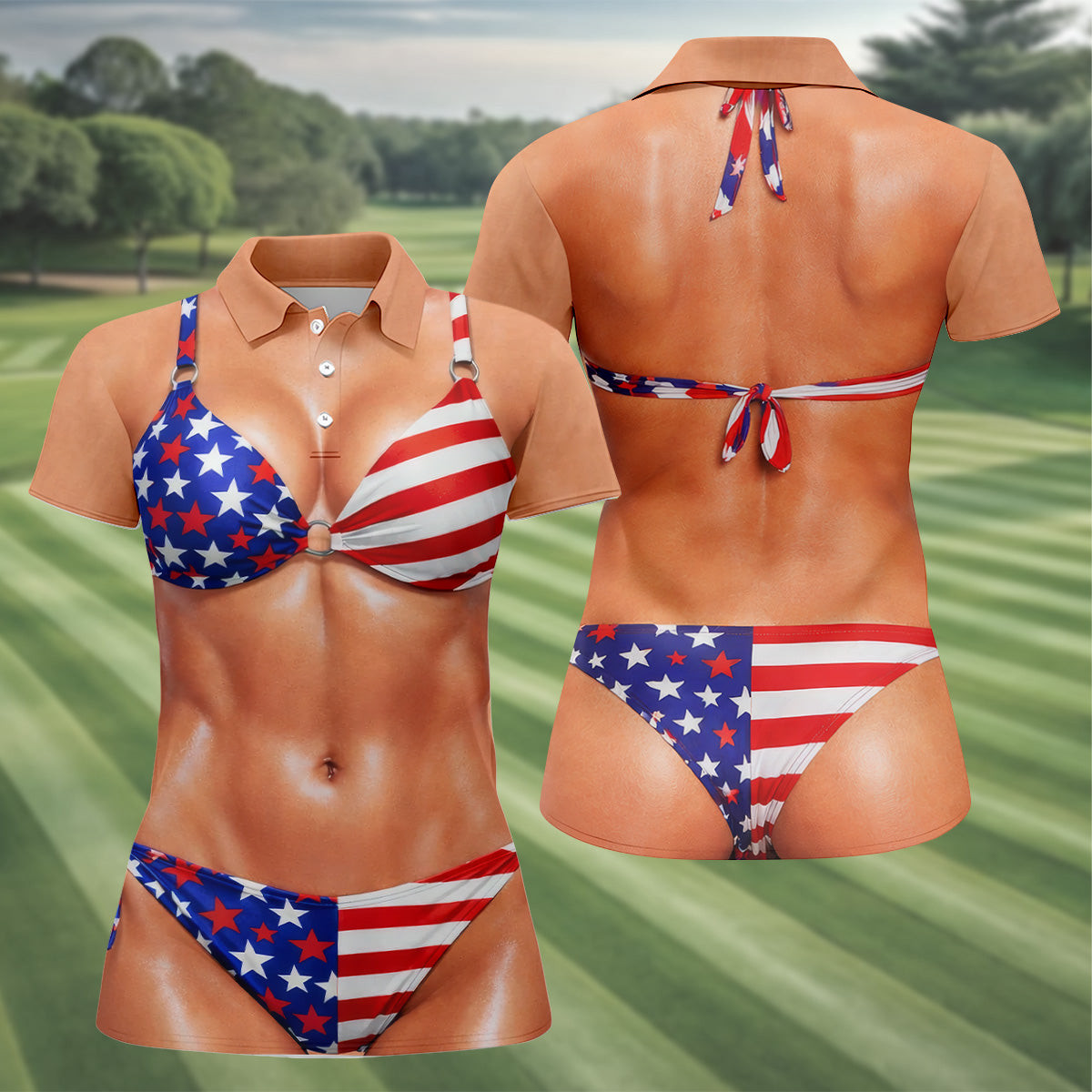 Naughty Fun USA Polo Shirt Patriotic 4th Of July Ladies Golf Shirt Gifts For Her