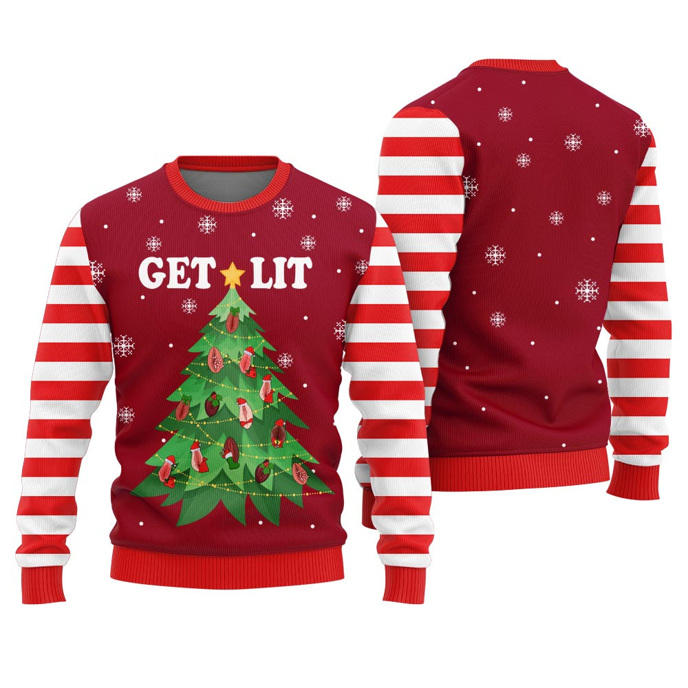 Naughty Get Lit Clitmas Ugly Christmas Sweater Unique Holiday Sweater Gift Idea for Loved Ones