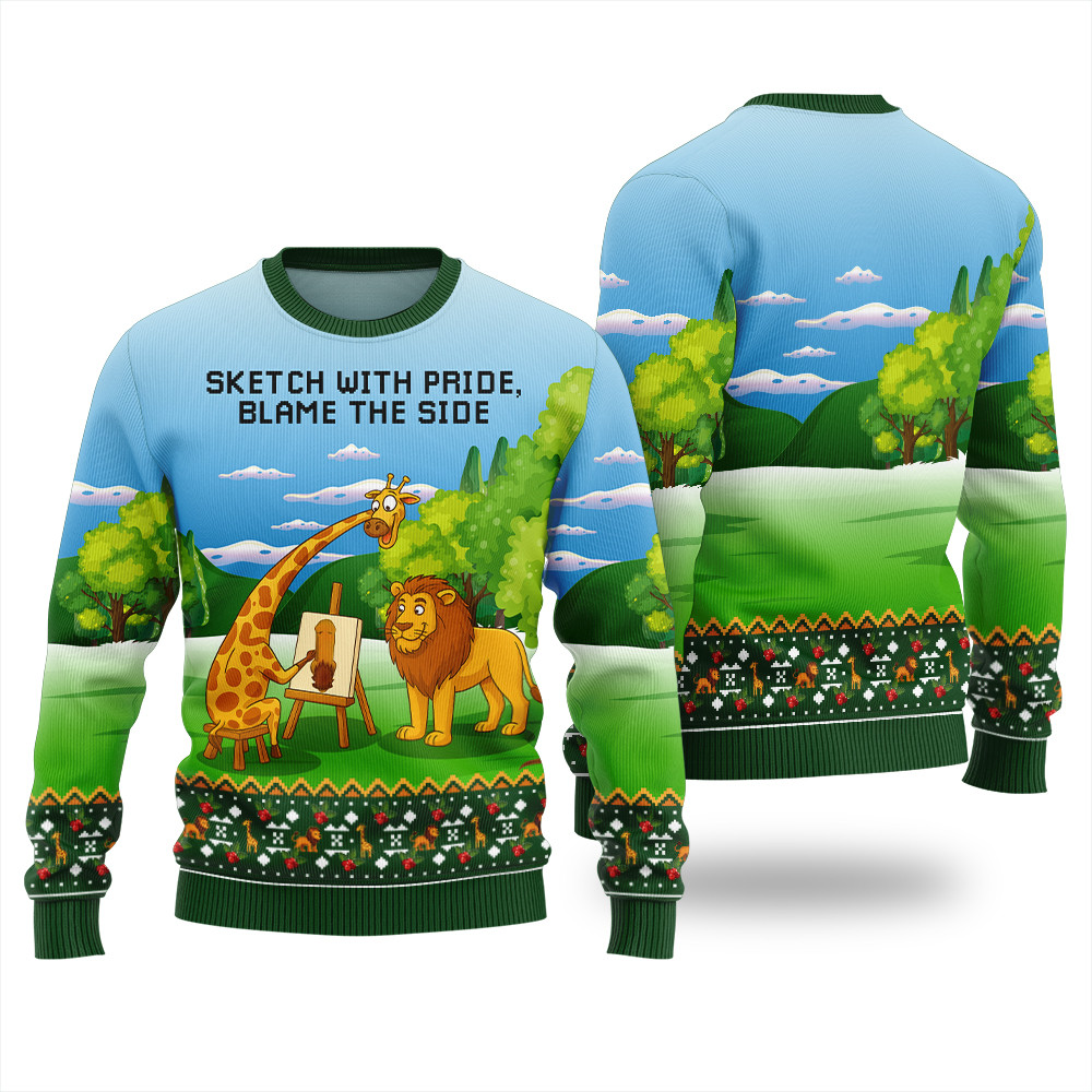 Naughty Giraffe And Wild Lion Animal Ugly Christmas Sweater Personalized Christmas Sweatshirt Gift for Family