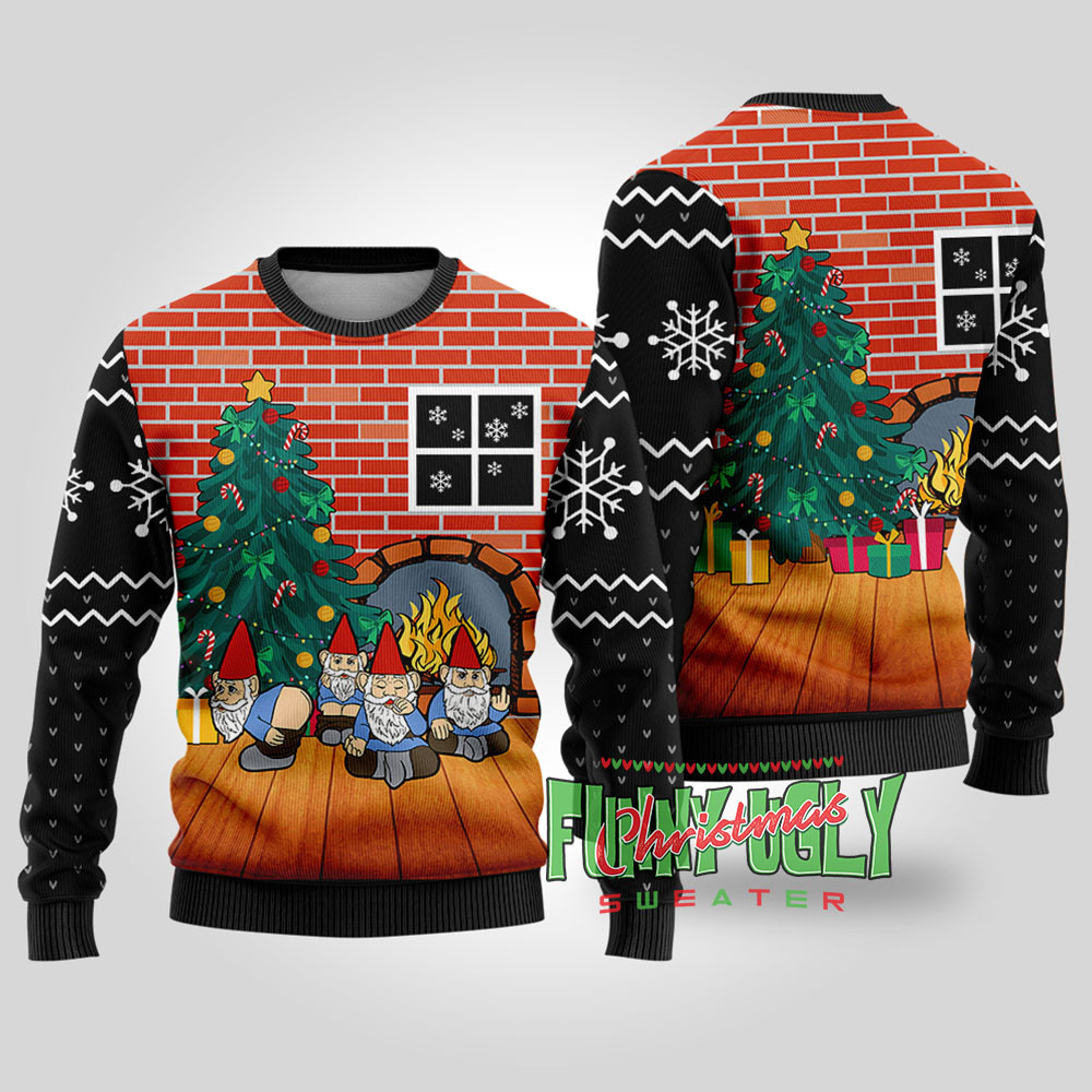 Naughty Gnome Funny Christmas Sweater Black Perfect Holiday Gift Merch for Sweater Lovers