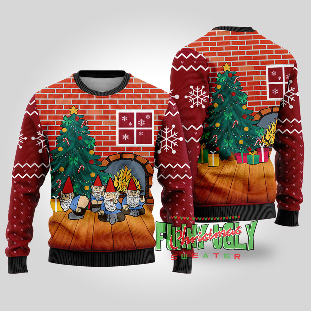 Naughty Gnome Funny Christmas Sweater Cardinal Red Trendy Christmas Sweater for Winter Outfits