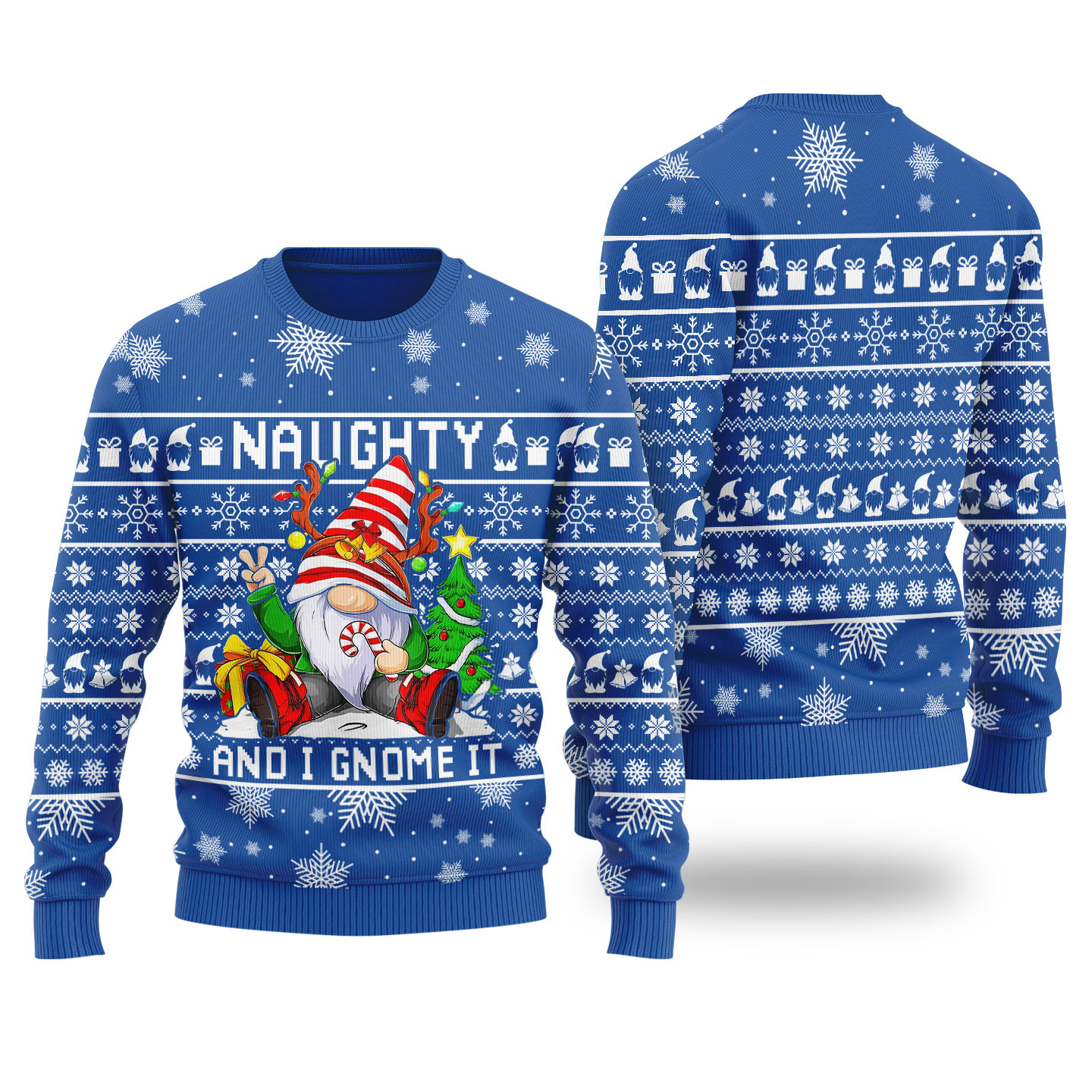 Naughty Gnome Ugly Christmas Sweater Royal Warm and Comfy Sweater for Winter Days