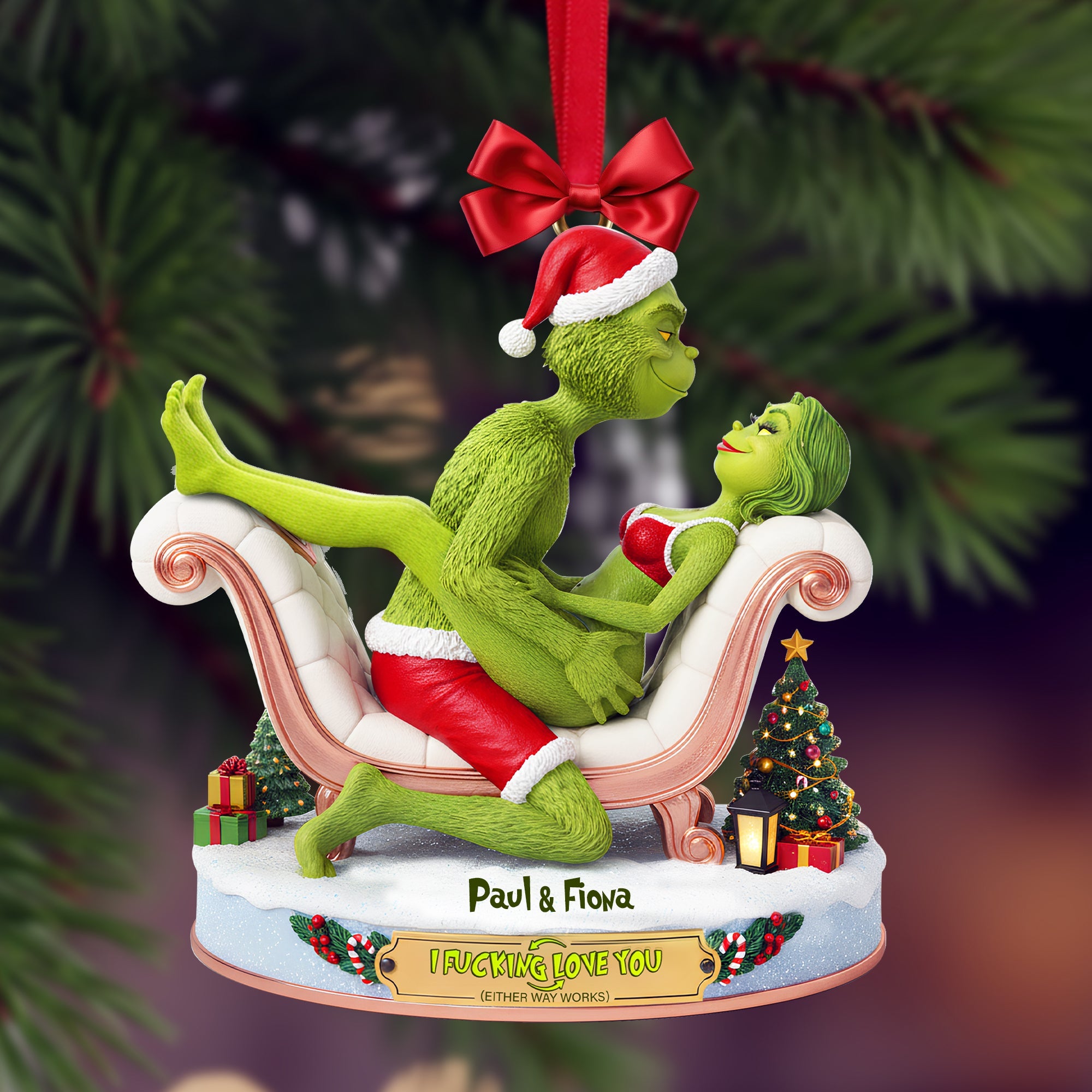 Naughty Green Couple Ornament - Personalized Gifts For Couples - Holiday Season Gift Idea
