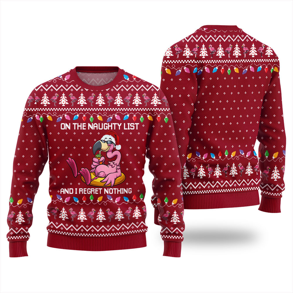 Naughty List Flamingo Funny Christmas Sweaters For Adults Perfect Winter Merch Gift for the Holiday Spirit