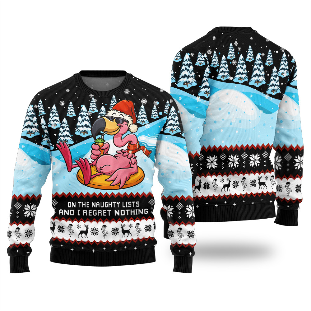 Naughty List Flamingo Ugly Christmas Sweater Exclusive Holiday Sweater Merch for Gift Giving