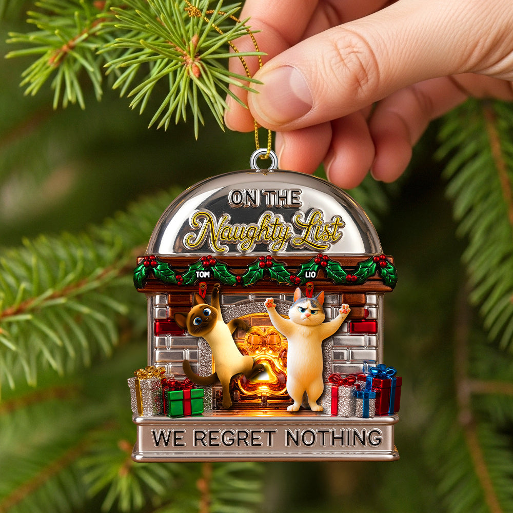 Naughty List Ornament Custom Photo Gifts For Cat Lovers - Fun Holiday Ornament Gift