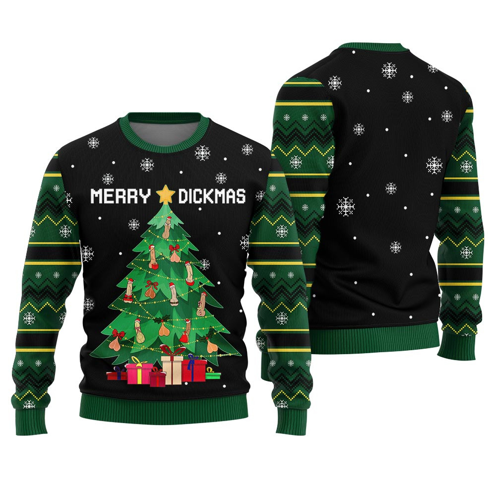 Naughty Merry Dickmas Womens Ugly Christmas Sweater Personalized Christmas Sweatshirt Gift for Family