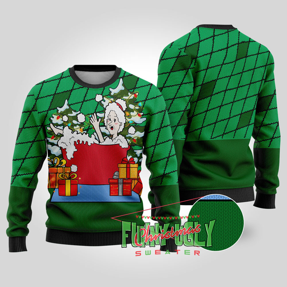 Naughty Mrs Claus Ugly Christmas Sweater Forest Green Trendy Winter Sweatshirt for Cozy Moments