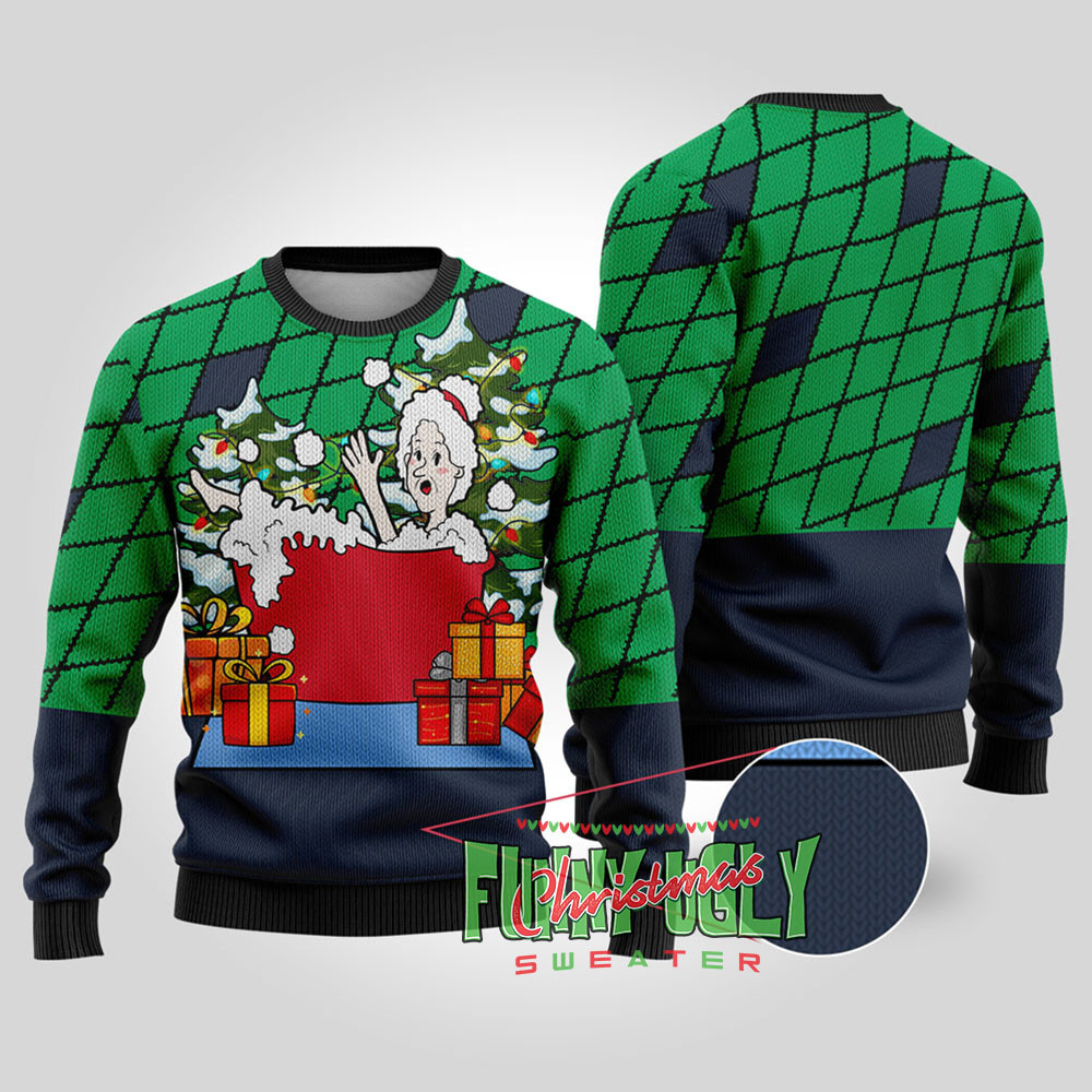 Naughty Mrs Claus Ugly Christmas Sweater Navy Funny Xmas Sweater for Ugly Sweater Parties