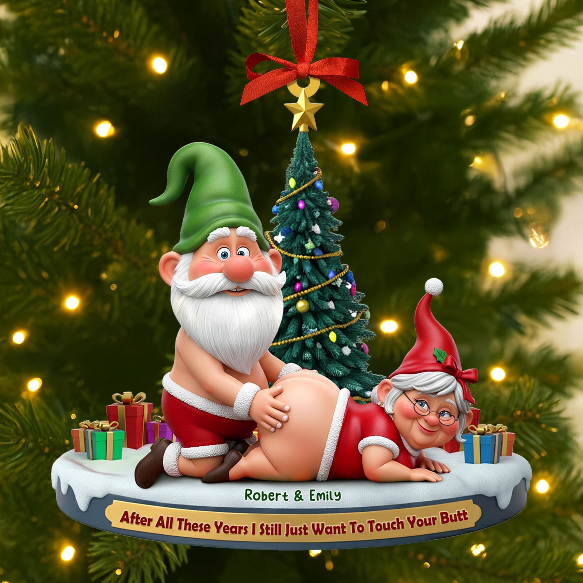 Naughty Old Gnome Couple Ornament - Personalized Gifts For Couple - Cute Christmas Tree Gift Idea