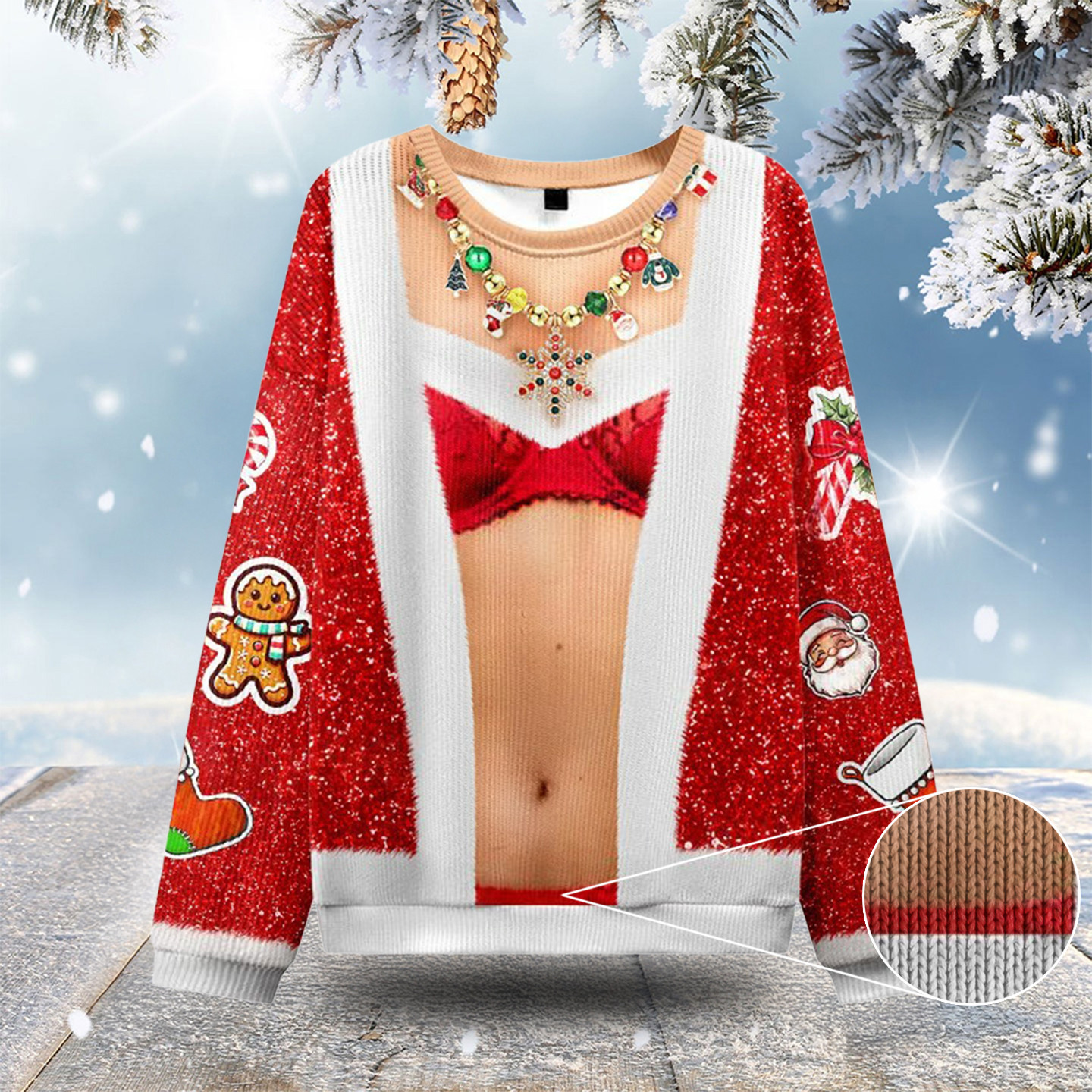 Naughty Santa Bikini Ugly Christmas Sweatshirts Adult Humor Christmas Sweater Gifts For Her