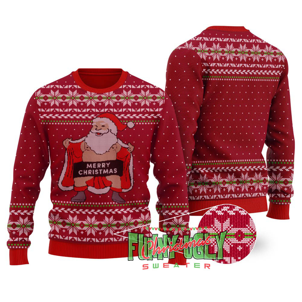 Naughty Santa Christmas Sweater Adults Cardinal Red Best Gift Idea for Christmas Enthusiasts