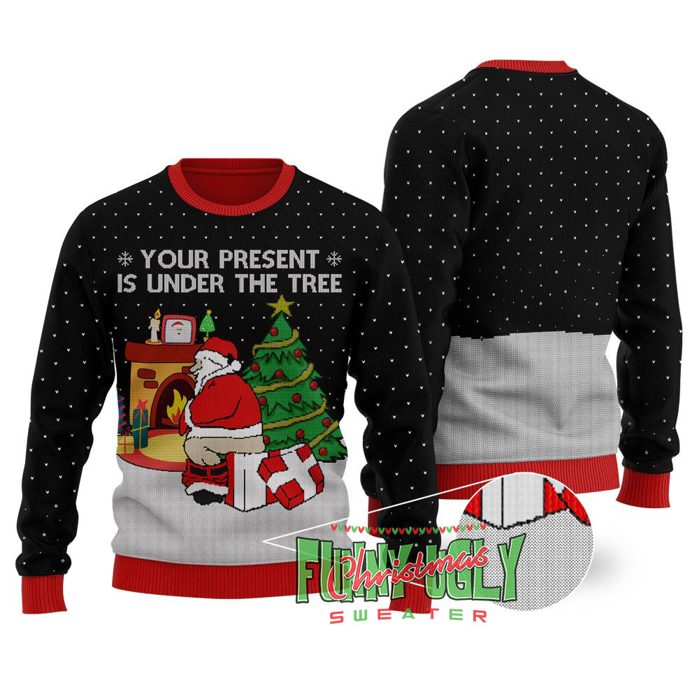 Naughty Santa Christmas Sweater Black Unique Holiday Sweater Gift Idea for Loved Ones