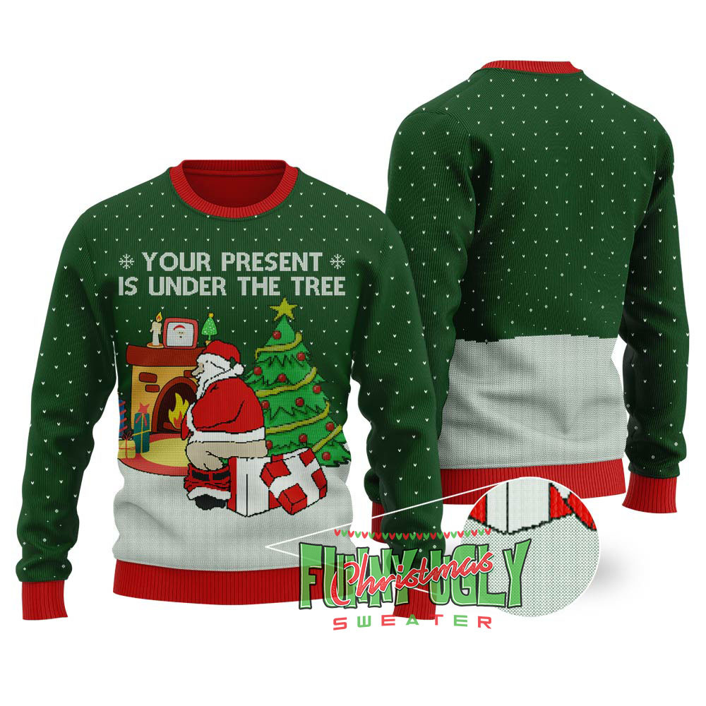 Naughty Santa Christmas Sweater Forest Green Casual Winter Sweatshirt for Daily Comfort