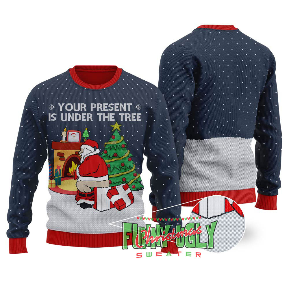 Naughty Santa Christmas Sweater Navy Best Gift Idea for Christmas Enthusiasts