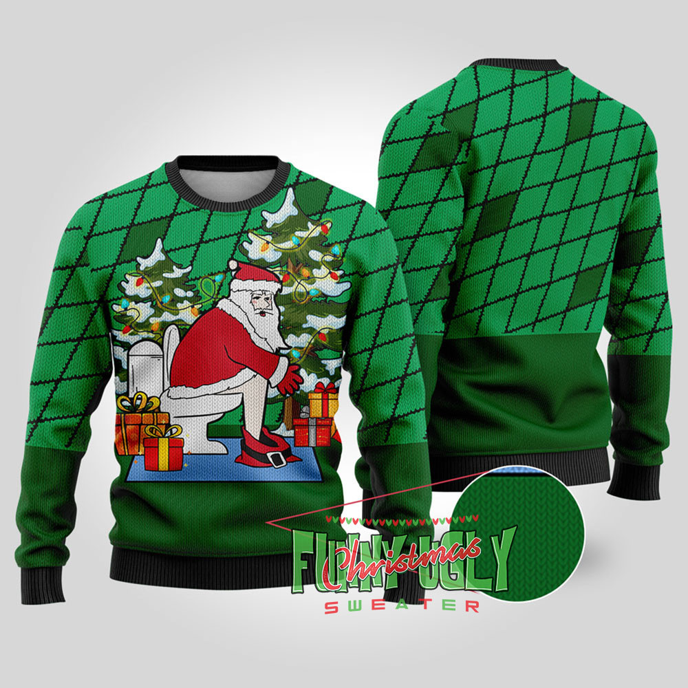 Naughty Santa Claus Ugly Christmas Sweater Forest Green Perfect Holiday Gift Merch for Sweater Lovers