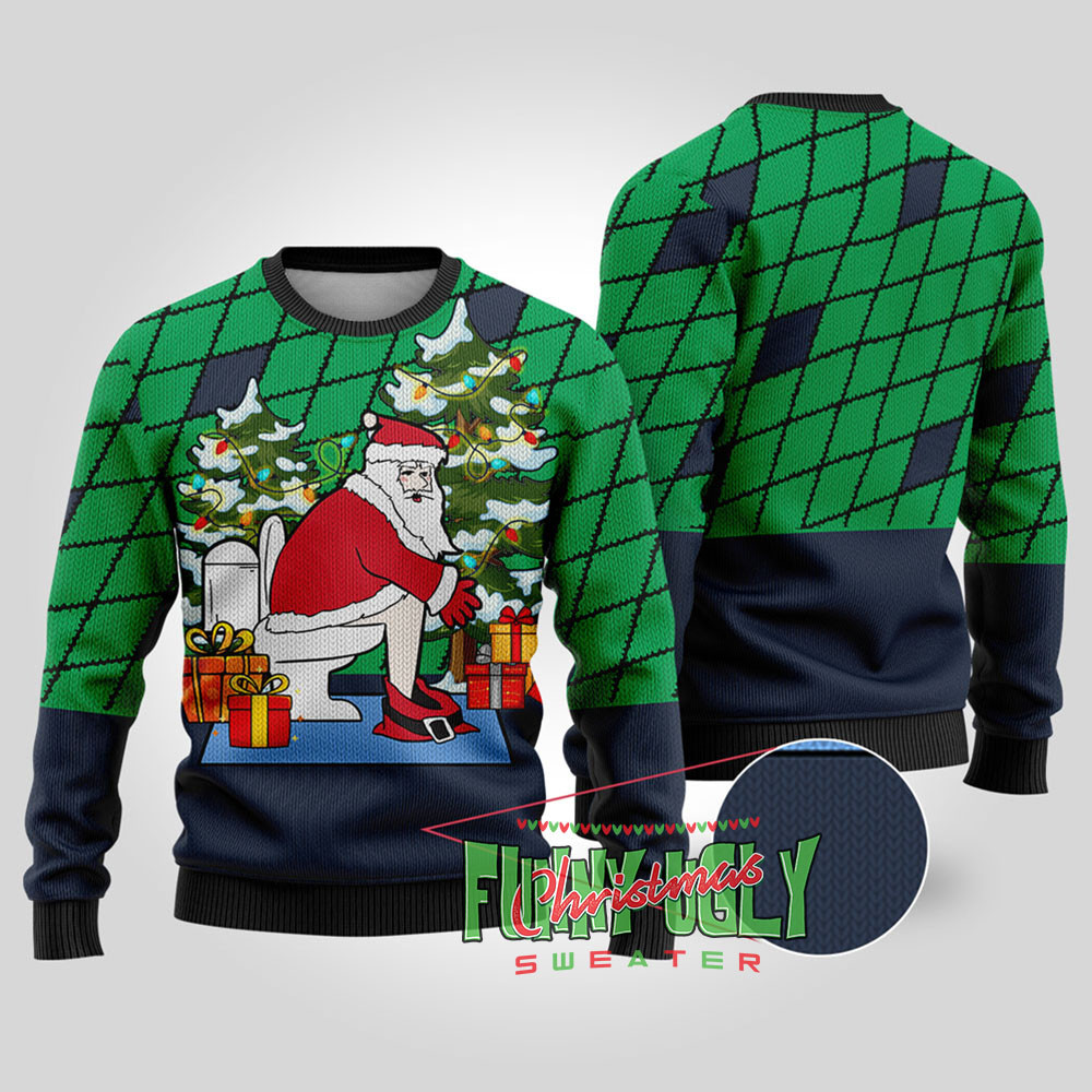 Naughty Santa Claus Ugly Christmas Sweater Navy Best Christmas Merch Gift for Family and Friends