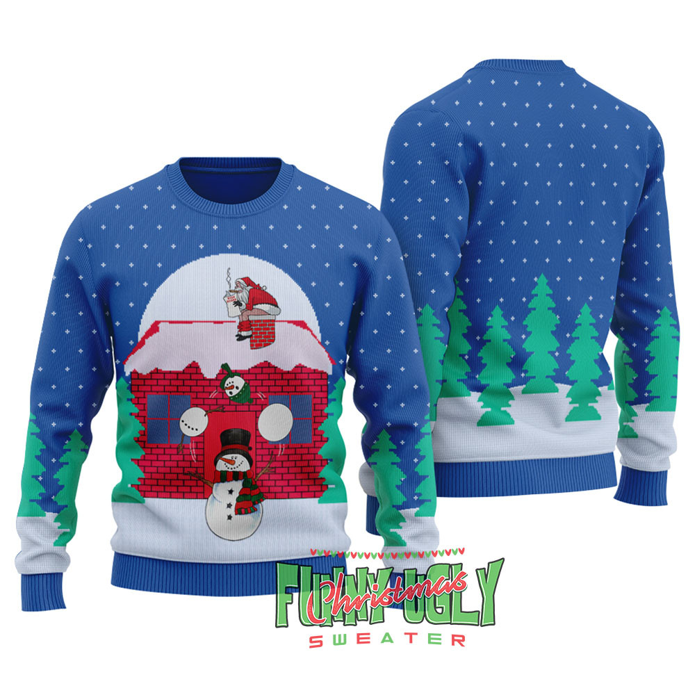 Naughty Santa Funny Snowman Ugly Christmas Sweater Classic Holiday Sweater for Festive Looks
