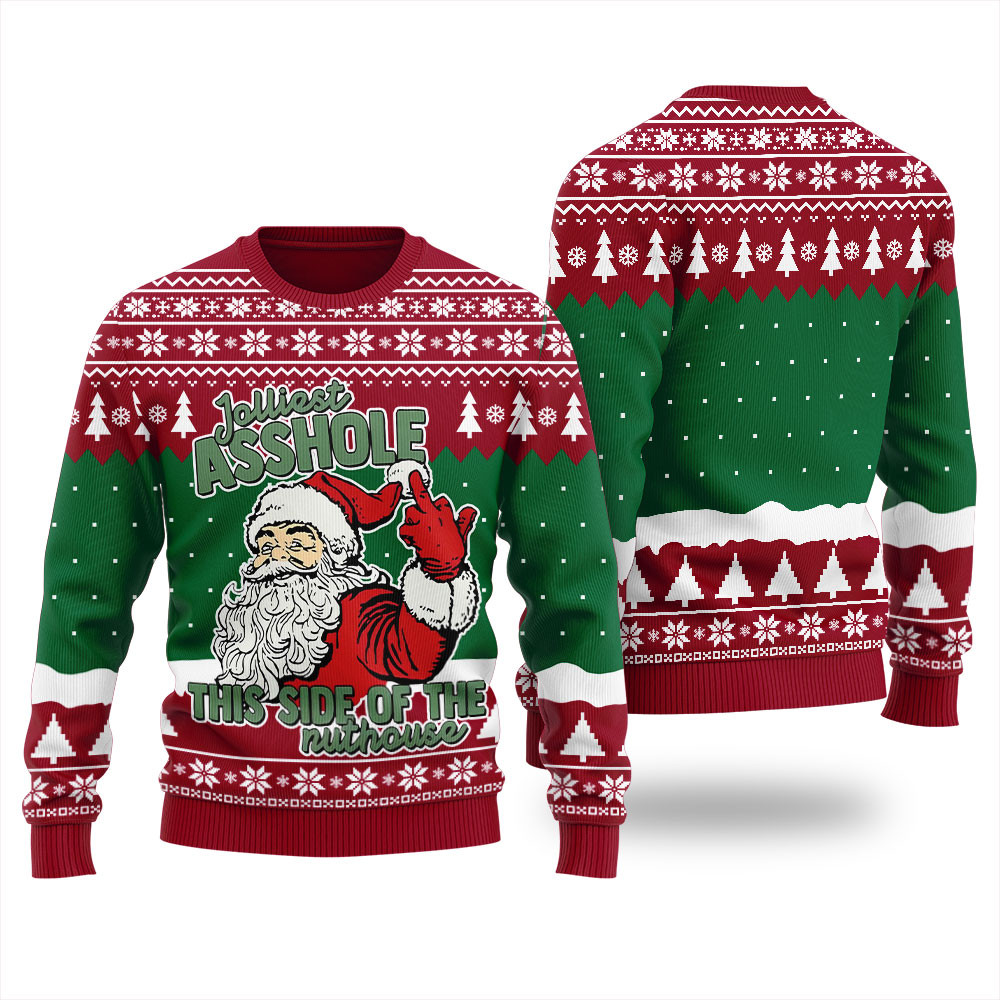 Naughty Santa Offensive Womens Ugly Sweater Merry Christmas Sweatshirt for Holiday Fun