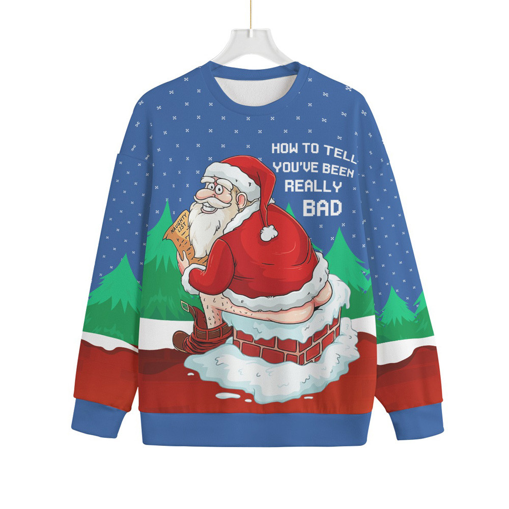 Naughty Santa On The Chimney Mens Plus Size Ugly Christmas Sweater Unique Holiday Sweater Gift Idea for Loved Ones
