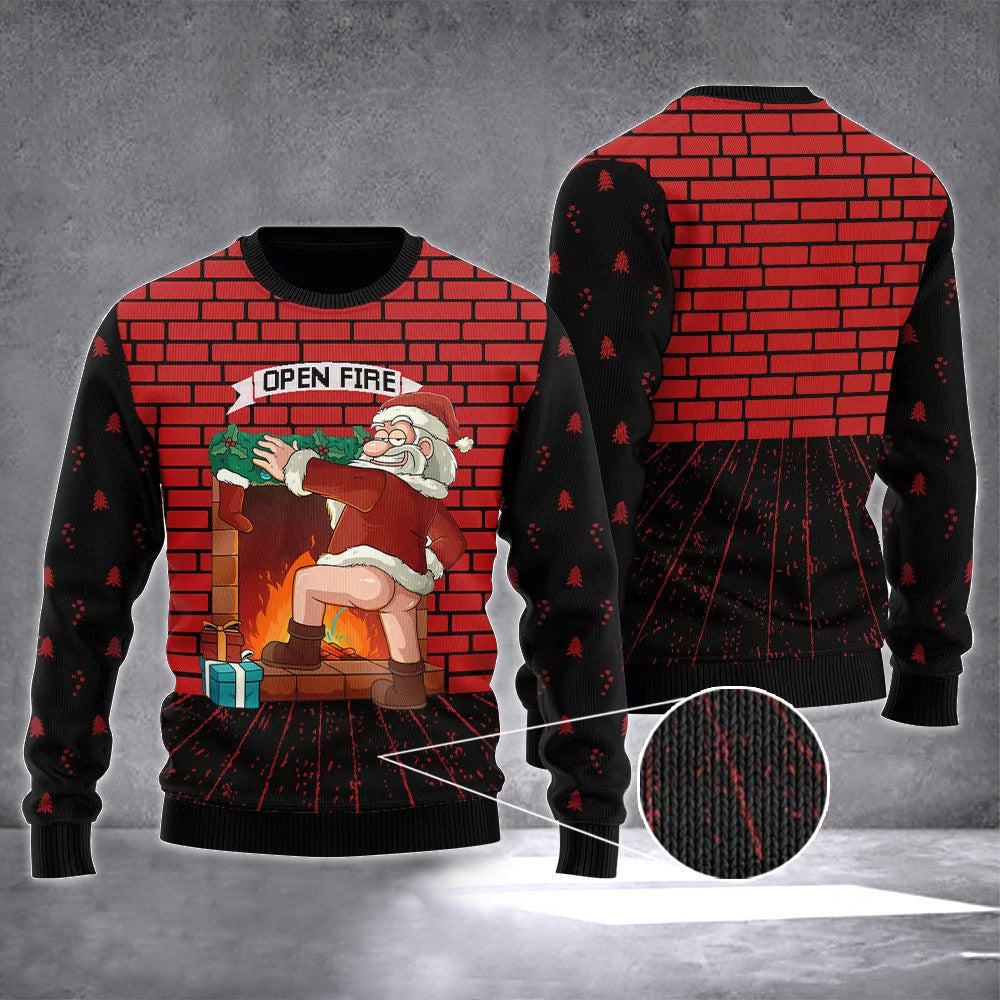 Naughty Santa Open Fire Ugly Christmas Sweater Funny Santa Christmas Sweater Gifts For Him Naughty Santa Open Fire Ugly Christmas Sweater Funny Santa Christmas Sweater Gifts For Him