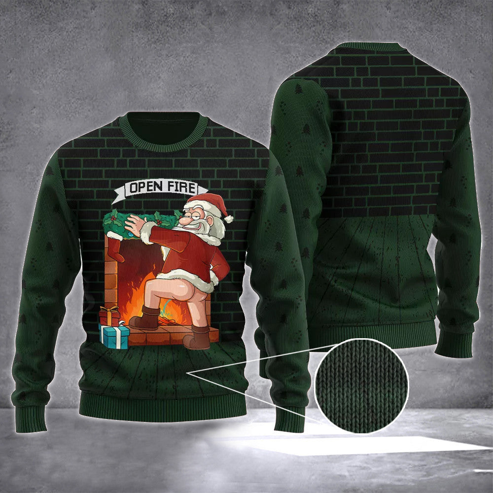 Naughty Santa Open Fire Ugly Christmas Sweater Funny Santa Christmas Sweater Gifts For Him Naughty Santa Open Fire Ugly Christmas Sweater Funny Santa Christmas Sweater Gifts For Him