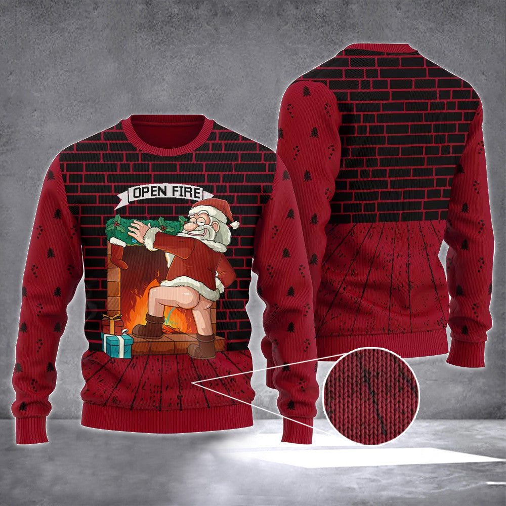 Naughty Santa Open Fire Ugly Christmas Sweater Funny Santa Christmas Sweater Gifts For Him Naughty Santa Open Fire Ugly Christmas Sweater Funny Santa Christmas Sweater Gifts For Him