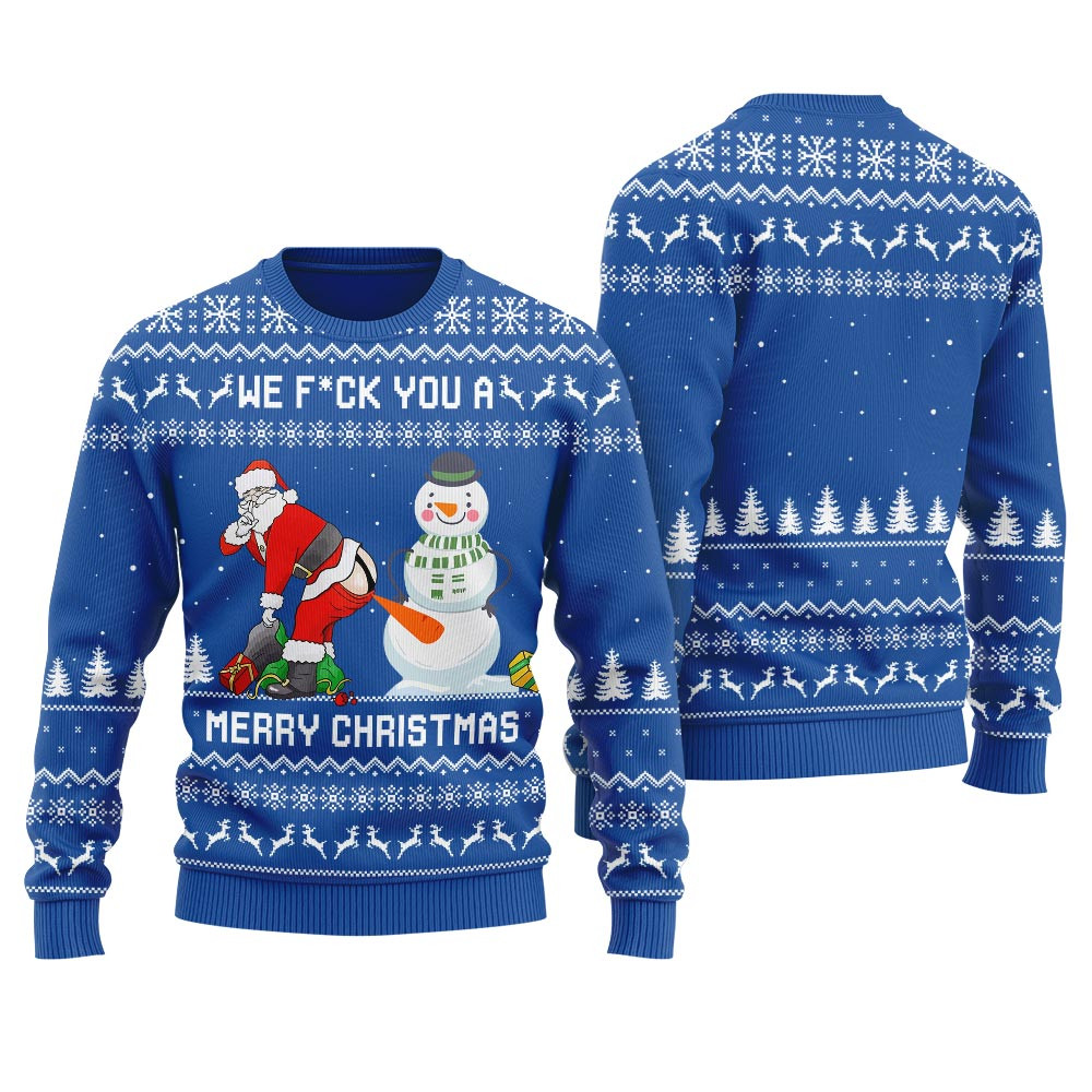 Naughty Santa Snowman Ugly Christmas Sweater For Women Perfect Winter Merch Gift for the Holiday Spirit