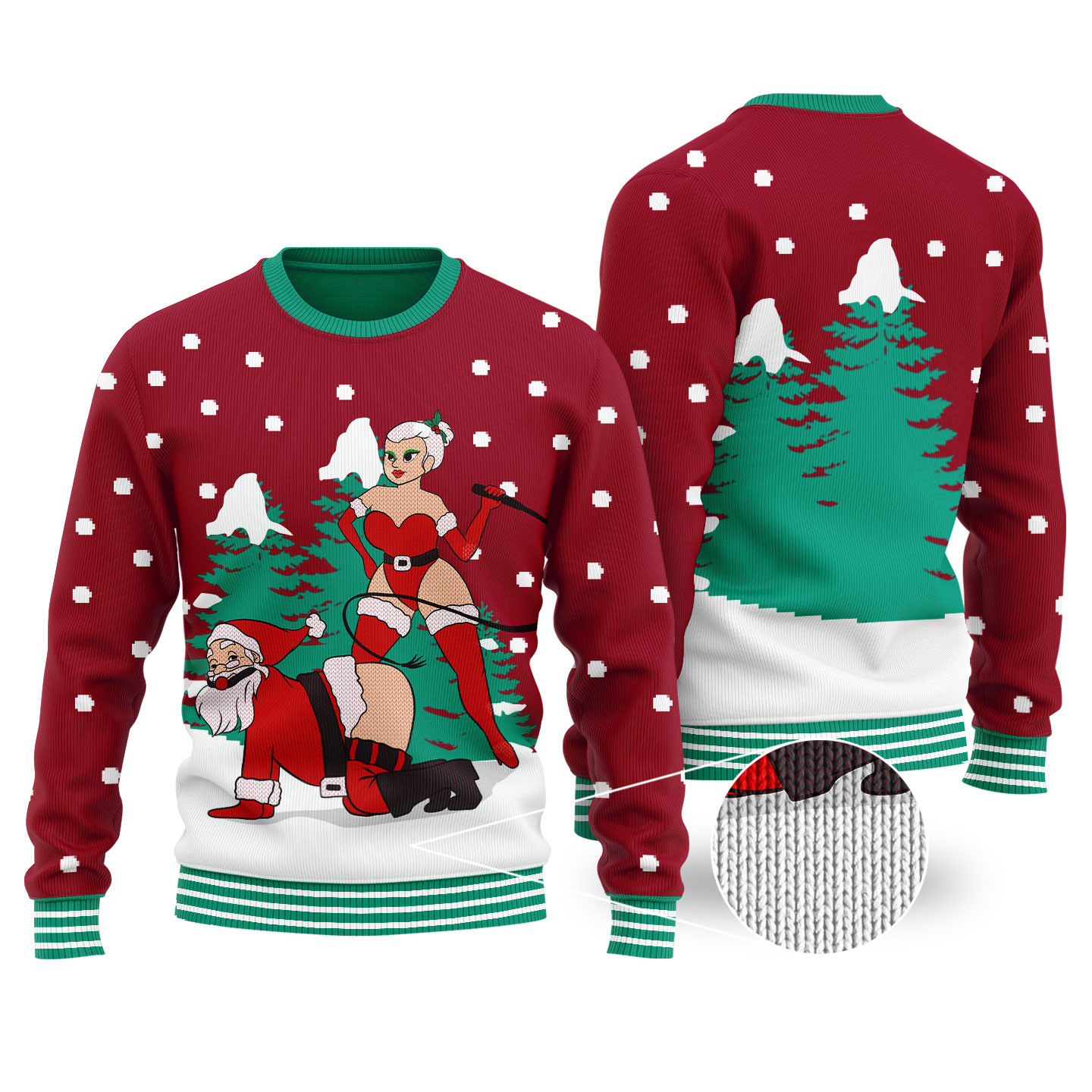 Naughty Santa Ugly Christmas Sweater Cardinal Red Soft Cotton Sweatshirt for Winter Comfort